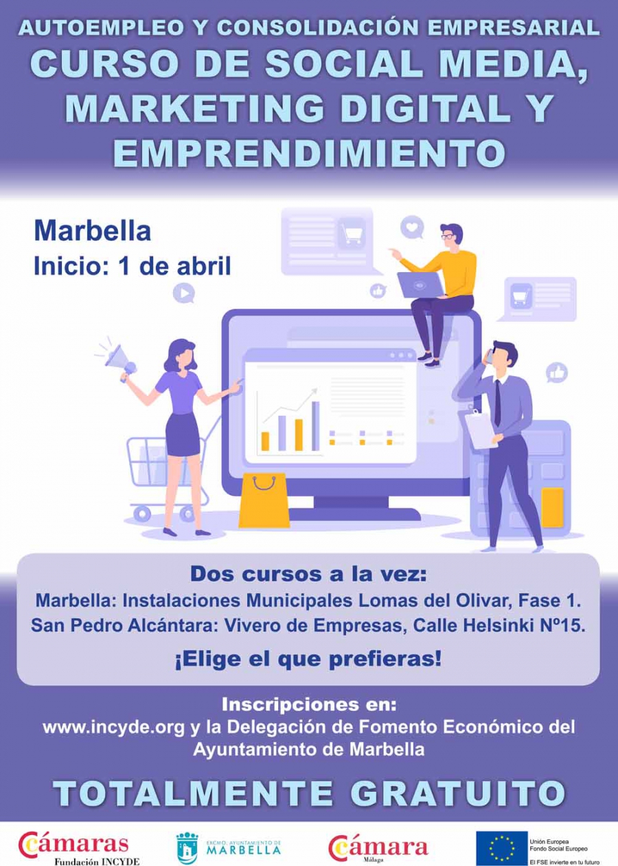 El 1 de abril se pondrá en marcha en Marbella y San Pedro Alcántara el curso ‘Social Media, Marketing Digital y Emprendimiento’