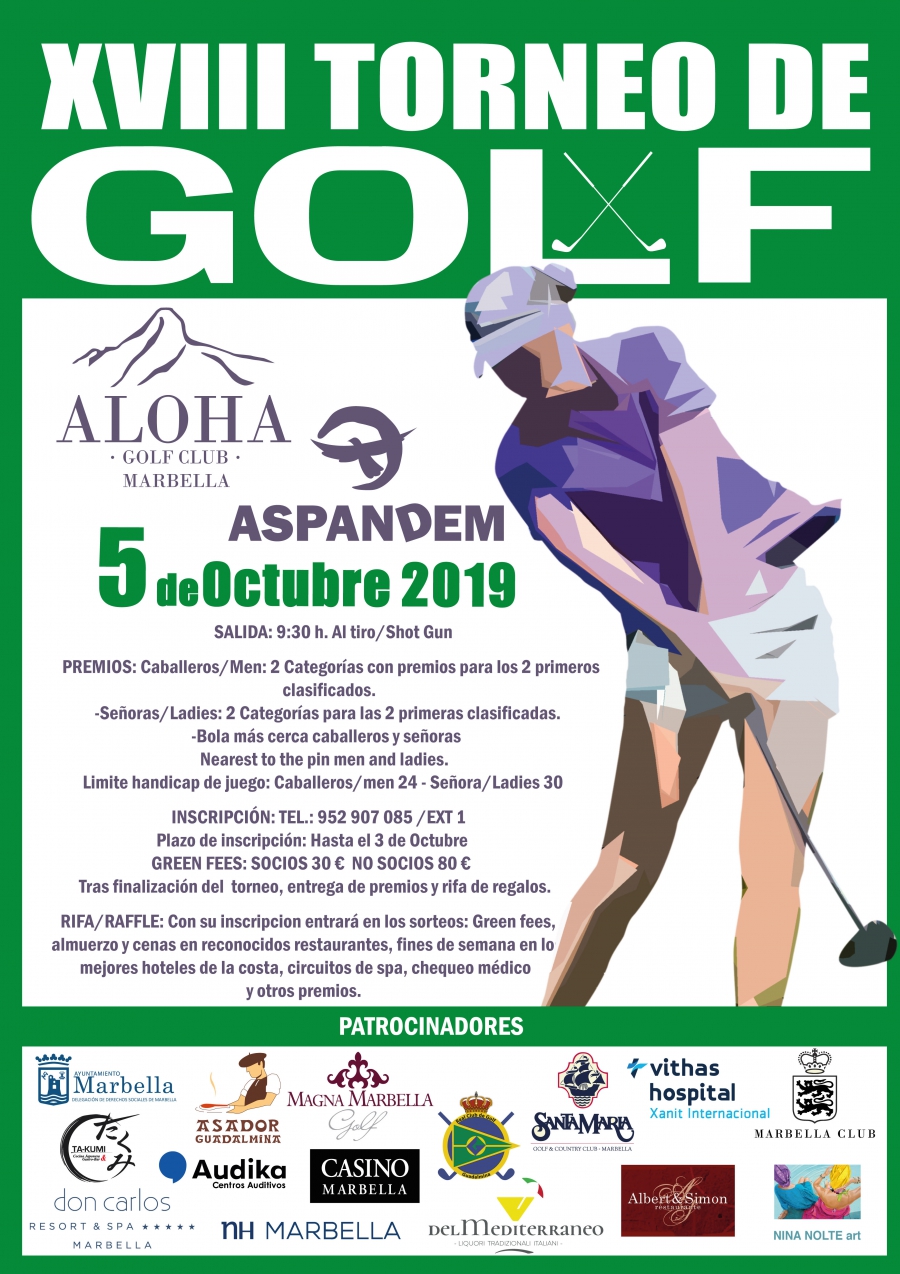 El Ayuntamiento respalda el XVIII Torneo de Golf a beneficio de Aspandem, que se celebrará este sábado día 5 de octubre en el Club de Golf Aloha
