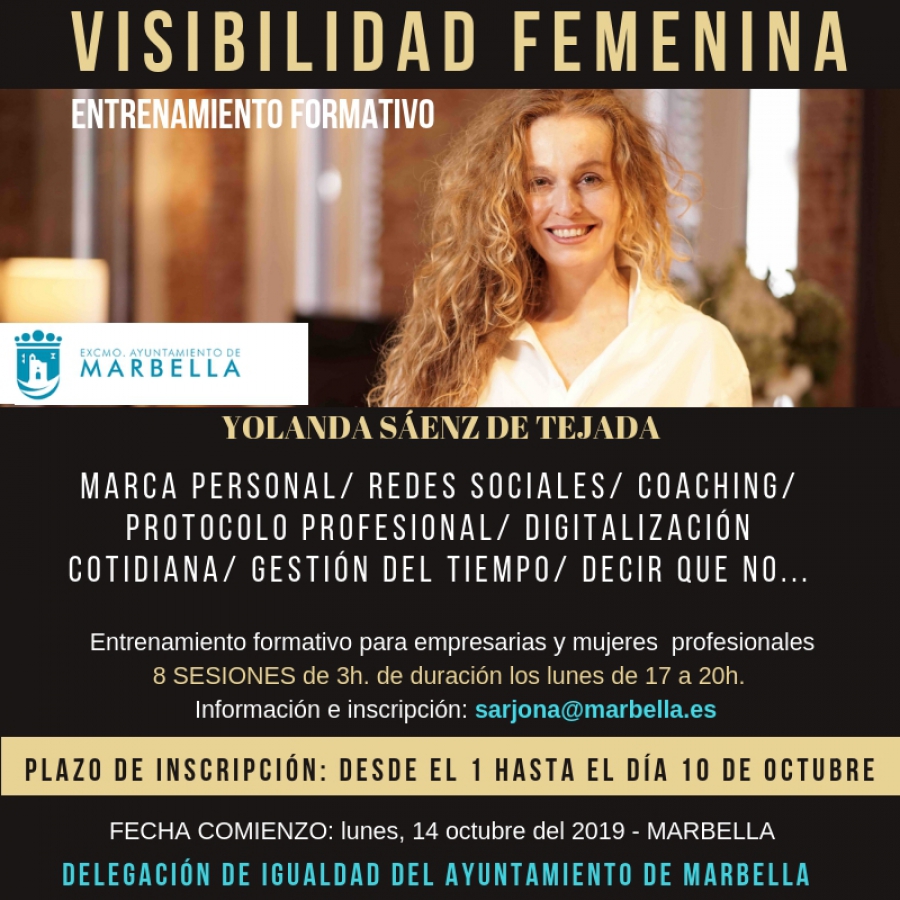 Igualdad ofrecerá un entrenamiento formativo sobre ‘Visibilidad Femenina’ para doce mujeres empresarias y profesionales, a cargo de la experta Yolanda Sáenz de Tejada
