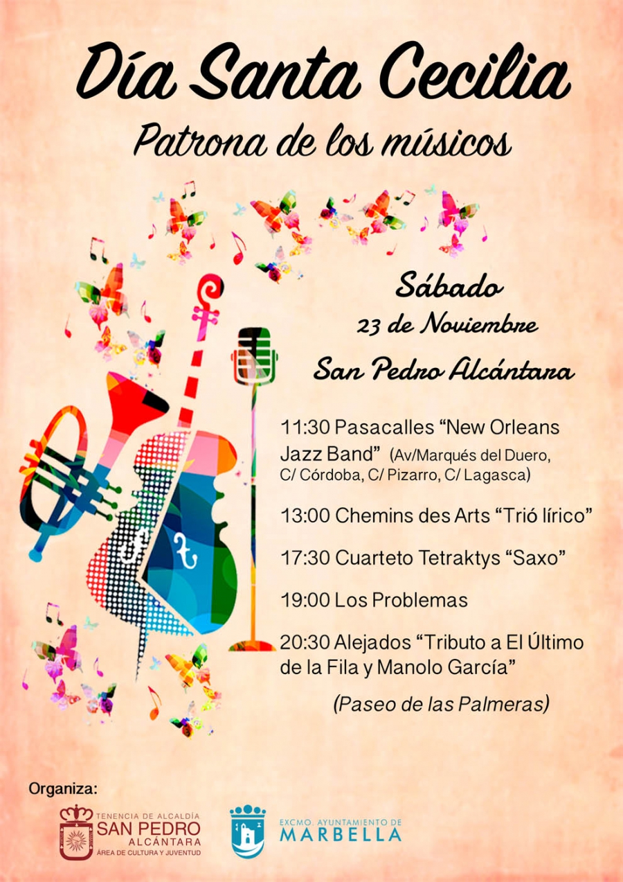 San Pedro Alcántara celebrará este sábado un concierto con cinco actuaciones para conmemorar la festividad de Santa Cecilia, patrona de la música