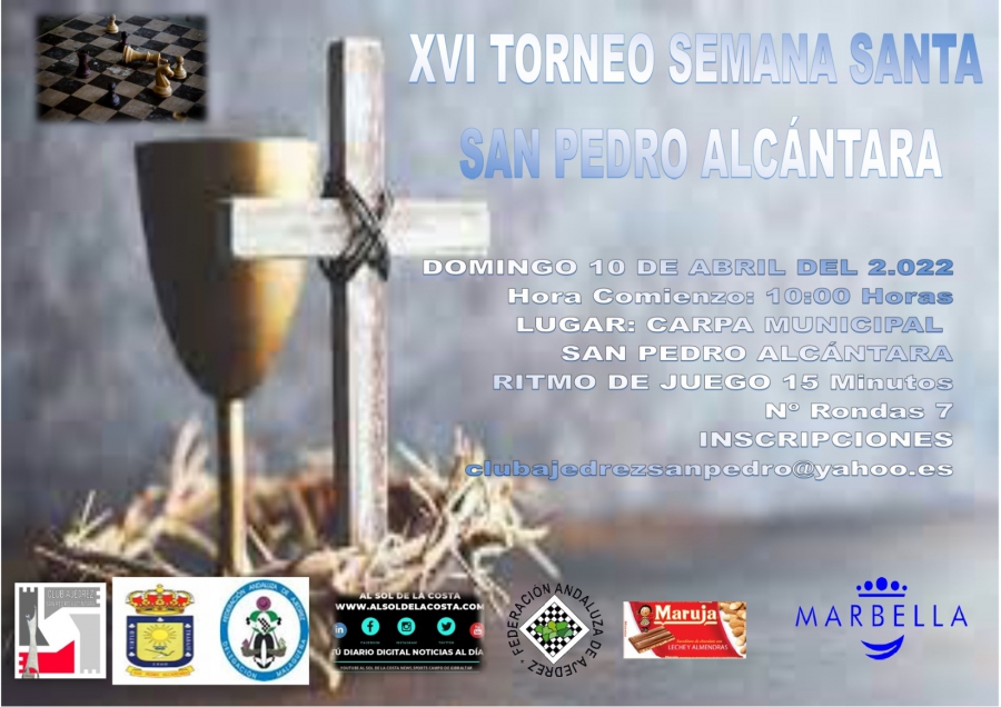 Una treintena de jugadores disputará este domingo el XVI Torneo Semana Santa Ajedrez San Pedro Alcántara 2022
