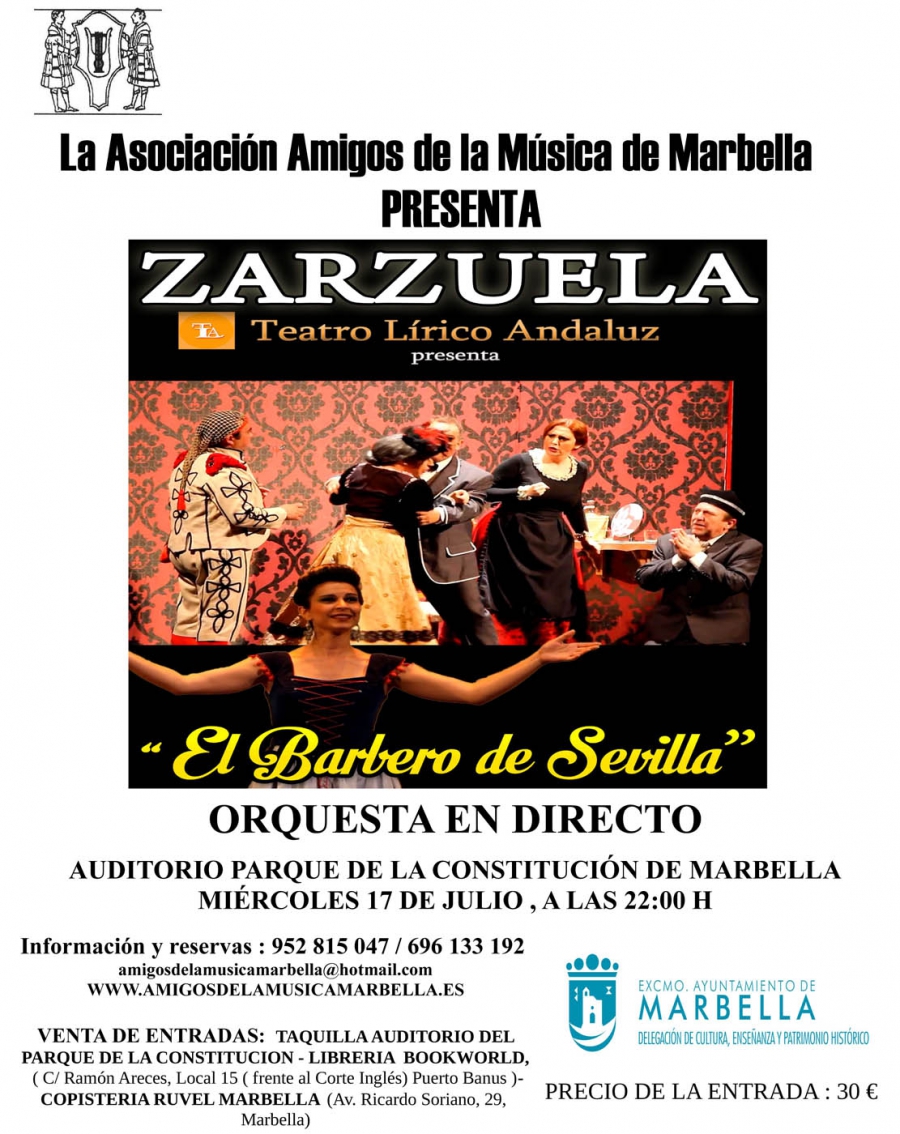 El Auditorio del Parque de la Constitución acoge el 17 de julio la zarzuela ‘El barbero de Sevilla’ con orquesta en directo