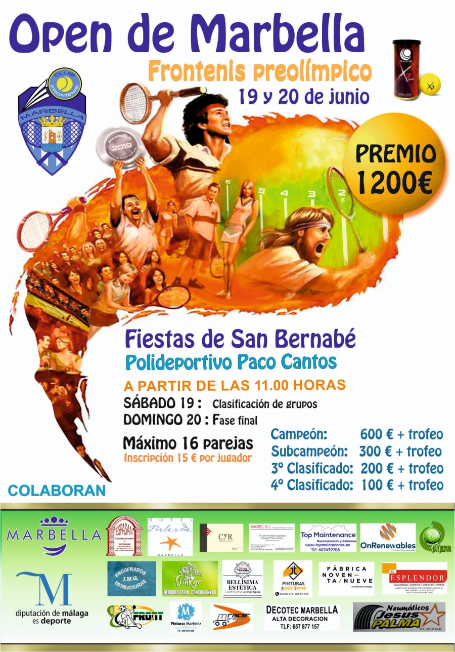 El Polideportivo Paco Cantos albergará los próximos días 19 y 20 de junio el IX Open Nacional Ciudad de Marbella de Frontenis