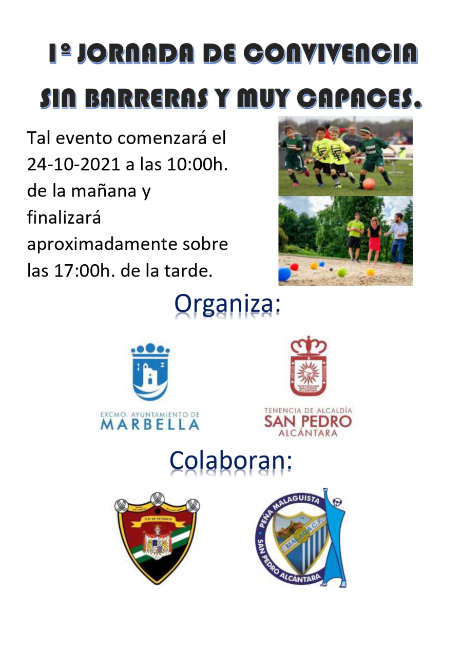 El Polideportivo El Arquillo y el Club de Petanca de San Pedro acogerán este domingo la I Jornada de Convivencia 'Sin barreras y muy capaces'