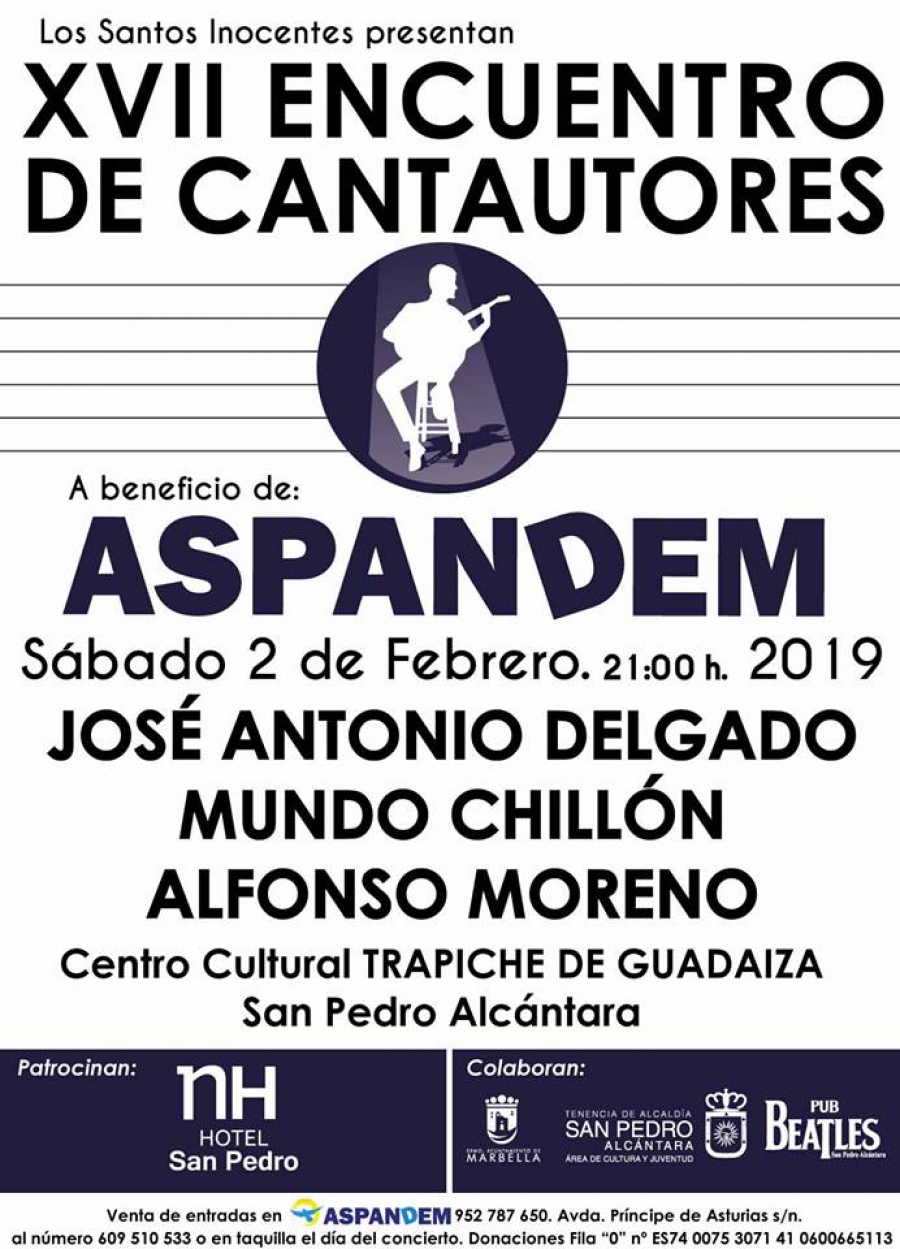 El XVII Concierto de Cantautores reunirá a José Antonio Delgado, Alfonso Moreno y Mundo Chillón a beneficio de Aspandem en el Trapiche de Guadaiza