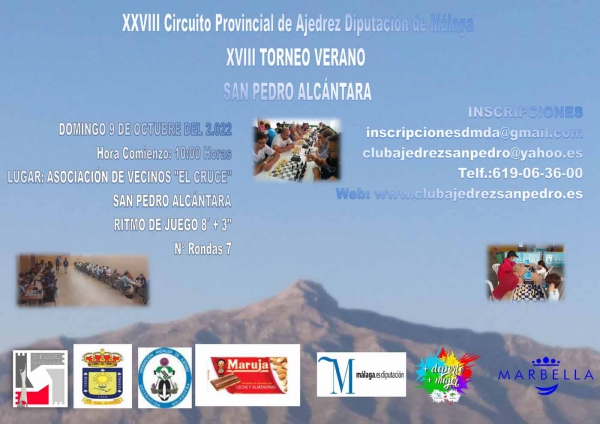Abierto el plazo de inscripción del XXVIII Circuito Provincial de Ajedrez de la Diputación de Málaga y XVIII Torneo de Verano San Pedro Alcántara