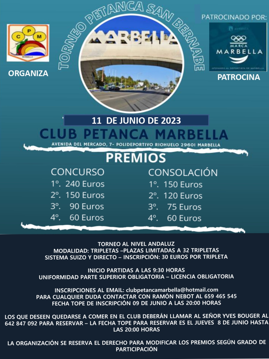 Las pistas de petanca del Polideportivo Río Huelo albergarán este domingo el torneo de la Feria y Fiestas de San Bernabé 2023 con un centenar de participantes