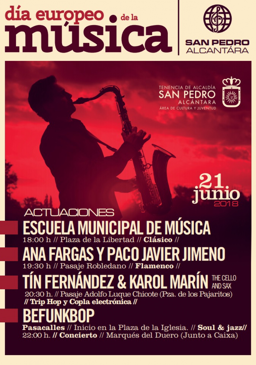 Diferentes estilos musicales llenarán las calles de San Pedro el 21 de junio en un evento organizado por Cultura con motivo del Día Europeo de la Música