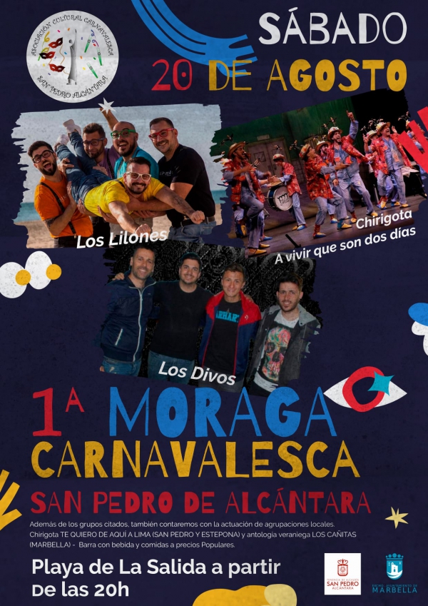 La Playa de La Salida albergará la 1ª Moraga Carnavalesca de San Pedro Alcántara este sábado 20 de agosto con la participación de cinco agrupaciones, tres procedentes de Cádiz y dos locales