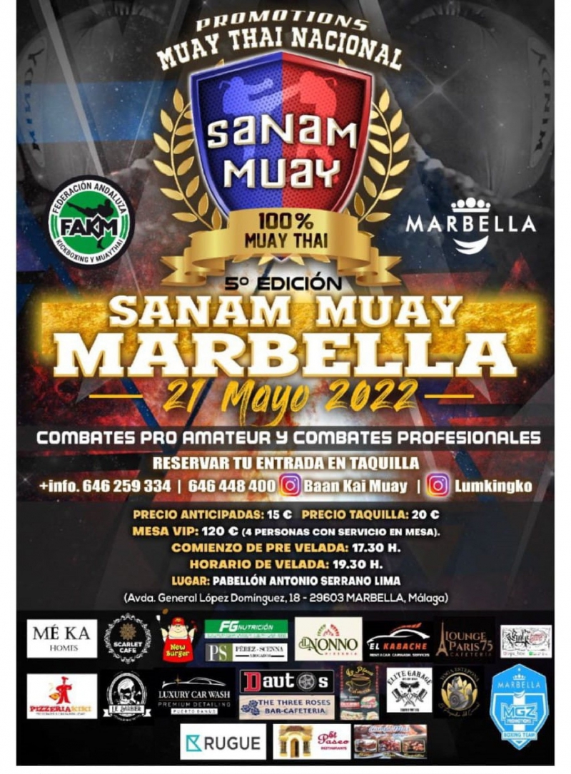 El Pabellón Antonio Serrano Lima será escenario este sábado 21 de la quinta edición del ‘Sanam Muay Marbella’
