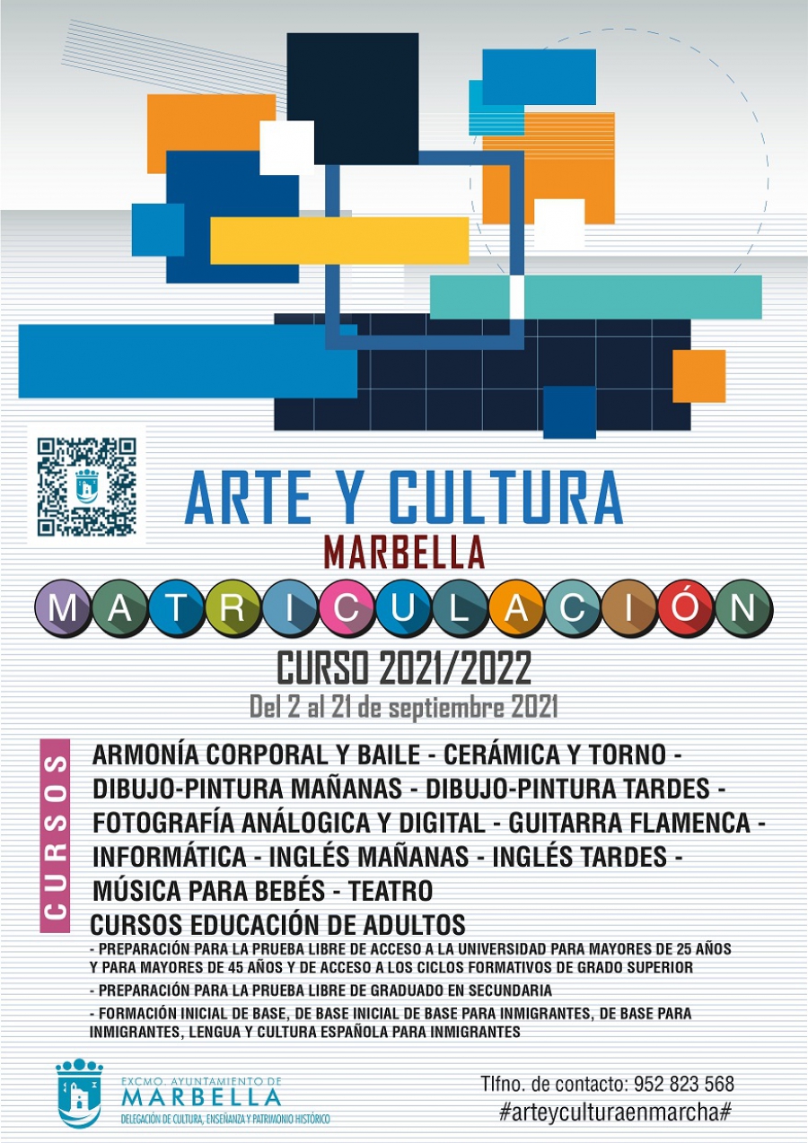 El Ayuntamiento abre el próximo 2 de septiembre el plazo de matriculación para el programa formativo de Arte y Cultura en Marbella