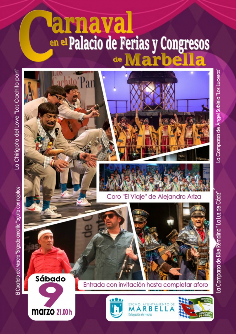 Marbella acogerá el sábado día 9 de marzo el Desfile del Humor por las calles de la ciudad y la actuación de agrupaciones gaditanas en el Palacio de Congresos Adolfo Suárez