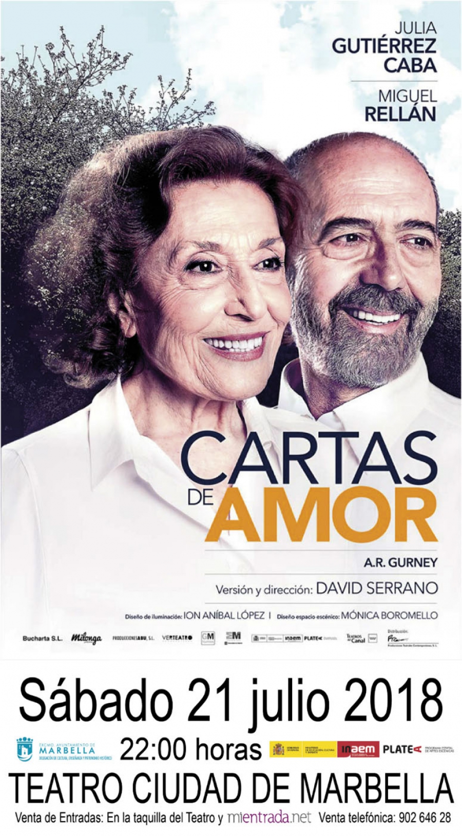 Julia Gutiérrez Caba y Miguel Rellán llevarán sus ‘Cartas de amor’ el 21 de julio al Teatro Ciudad de Marbella