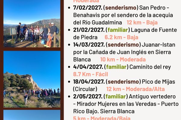 El Ayuntamiento informa de modificaciones en el programa de ‘Salidas a la Naturaleza’, que se celebrará entre el 25 de octubre y el 30 de mayo