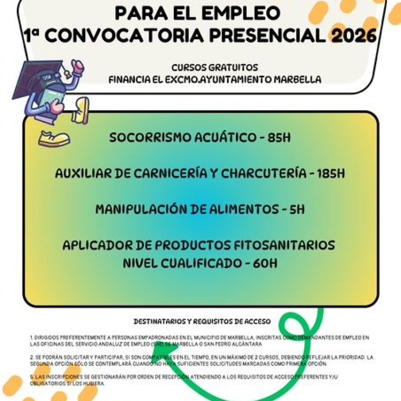 El Ayuntamiento abre el período de inscripción para nuevos cursos gratuitos presenciales de formación para el empleo y oferta 60 plazas para cuatro especialidades