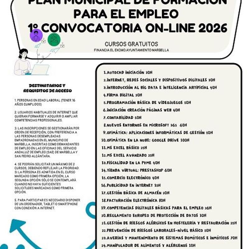 La delegación de Empleo abre el plazo de inscripciones de la primera convocatoria de formación online 2026, que oferta un total de 720 plazas para 24 especialidades