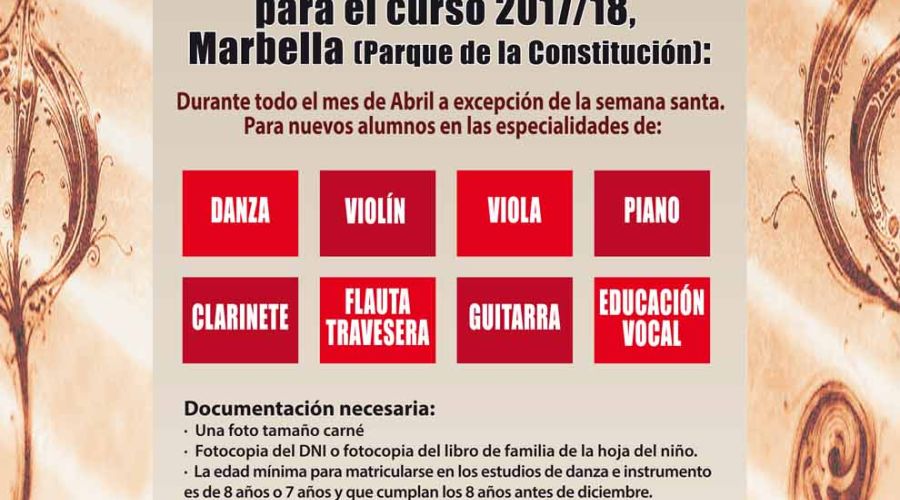 Apertura del plazo de preinscripción para nuevos alumnos del Centro Municipal de Música y Danza para el curso 2017-2018