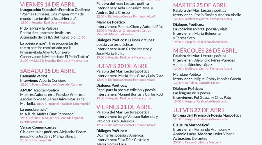 El festival Marpoética arranca mañana en Marbella con poesía y música de la mano de Miren Agur Meabe, Aurora Luque, Ángeles Mora y La Bien Querida