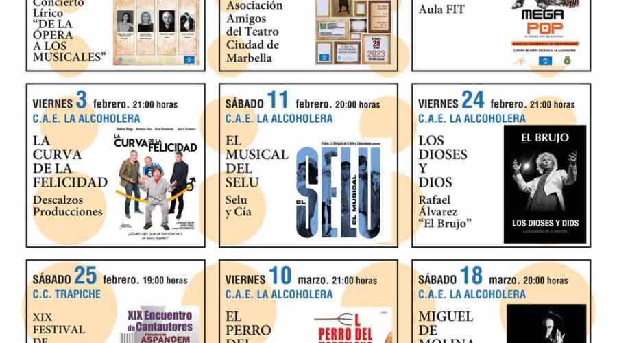 San Pedro Alcántara ofrecerá este primer semestre del año “una agenda cultural variada y de calidad” con 21 espectáculos, 11 de ellos infantiles, y obras de artistas destacados como Gabino Diego y El Selu