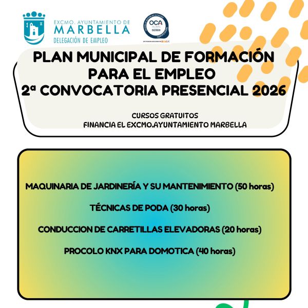 El Ayuntamiento abre mañana el periodo de inscripción para cuatro nuevos cursos gratuitos presenciales de formación para el empleo