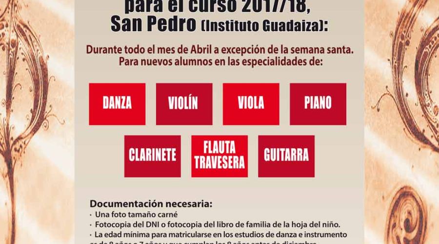 Apertura del plazo de preinscripción para nuevos alumnos del Centro Municipal de Música y Danza para el curso 2017-2018