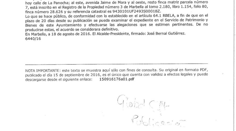 El expediente de la Casa Global Gift estuvo en exposición pública durante 20 días desde el 15 de septiembre de 2016