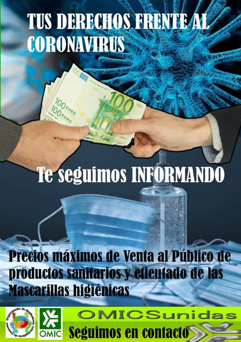 Información sobre precios de mascarillas y geles hidroalcohólicos