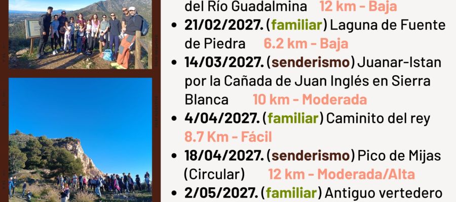 El Ayuntamiento informa de modificaciones en el programa de ‘Salidas a la Naturaleza’, que se celebrará entre el 25 de octubre y el 30 de mayo